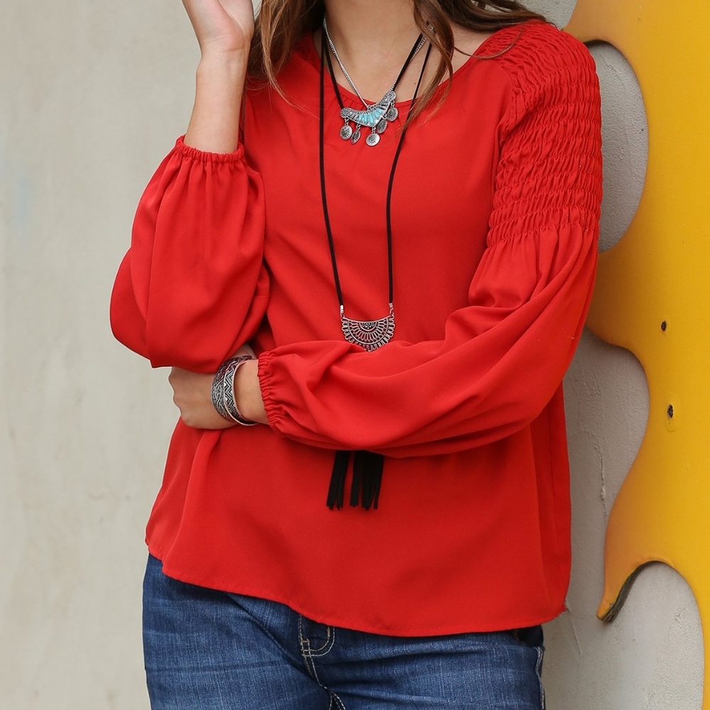 cruel girl red smocked top